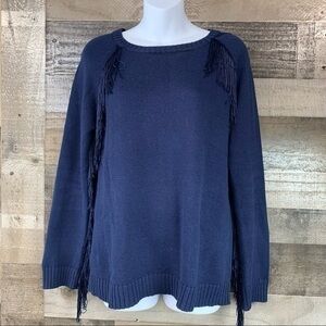 Piperlime Navy Blue Fringe Embellished Sweater Size Medium